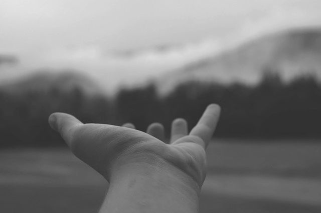 Monochrome Photo of a Hand Reaching Out